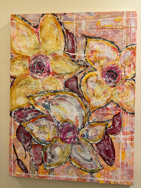 Stephanie Dierra, Acrylics, mixed media, collage and alcohol inks