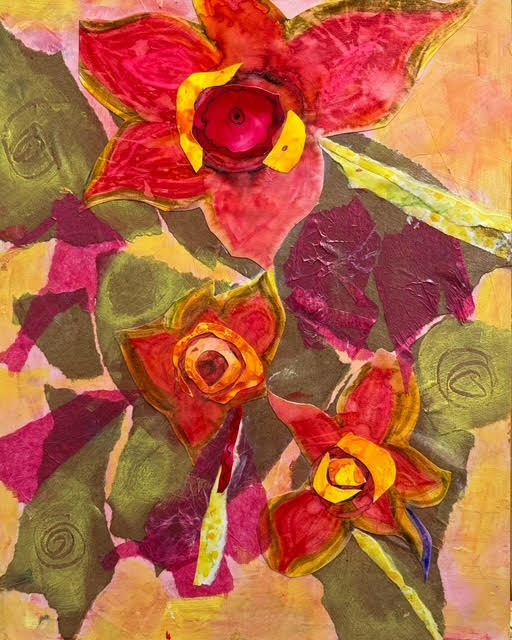 Stephanie Dierra, Acrylics, mixed media, collage and alcohol inks