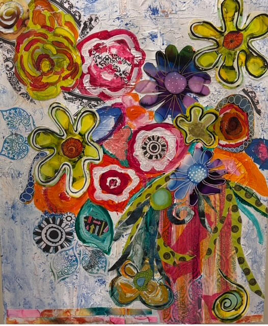 Stephanie Dierra, Acrylics, mixed media, collage and alcohol inks