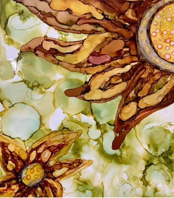 Stephanie Dierra, Acrylics, mixed media, collage and alcohol inks